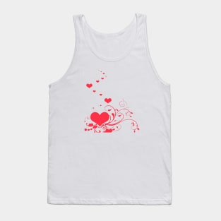 Red Hearts And Curlicue Leaves With Love Tank Top